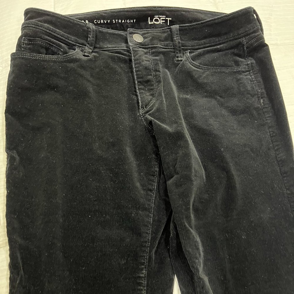 Petite-black brushed corduroy straight leg pants
